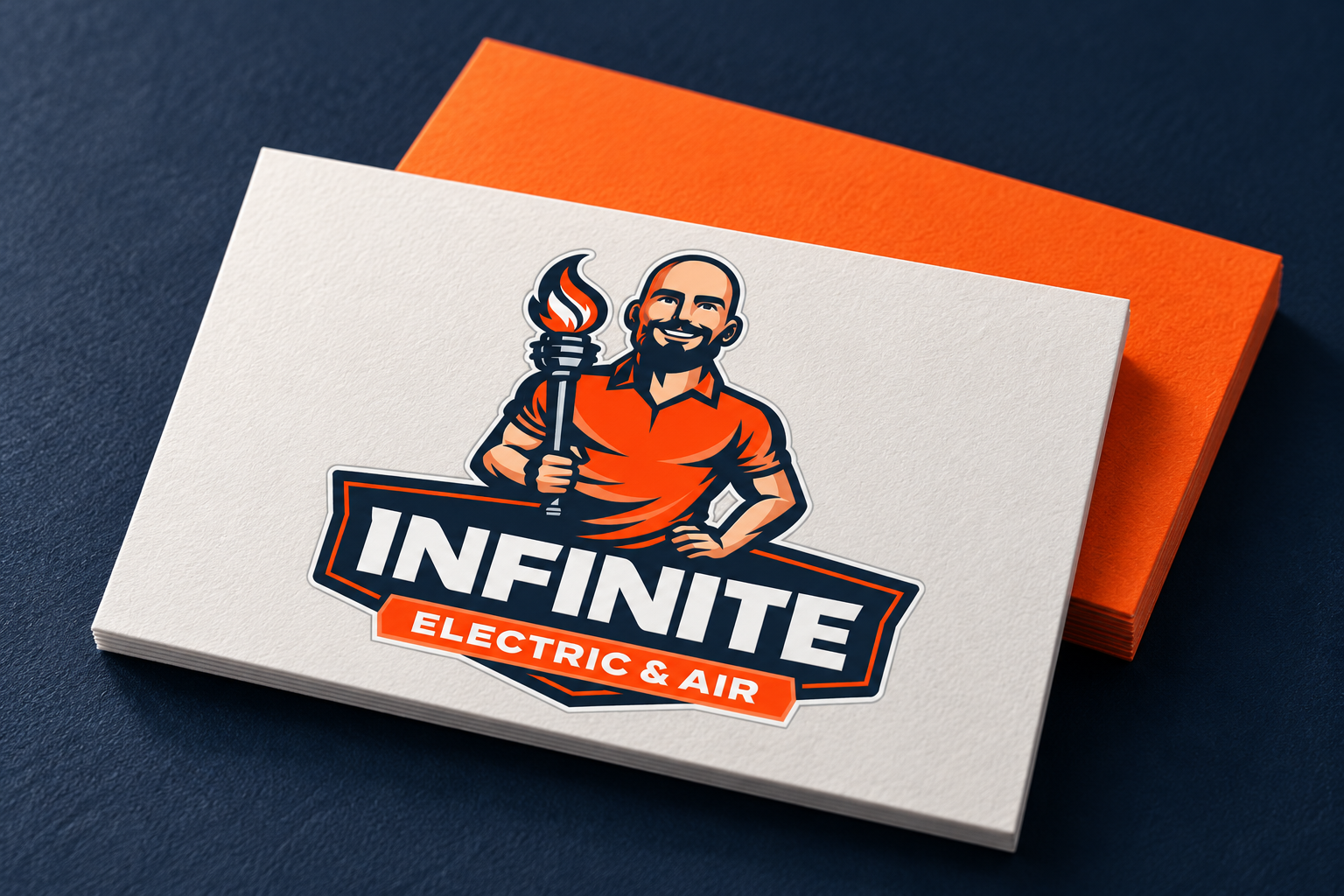AI-generated brand concept for Infinite Electric and Air: brand cards.