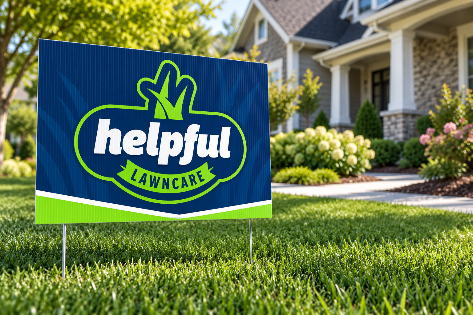 AI-generated brand concept for Helpful Lawncare: yard sign.