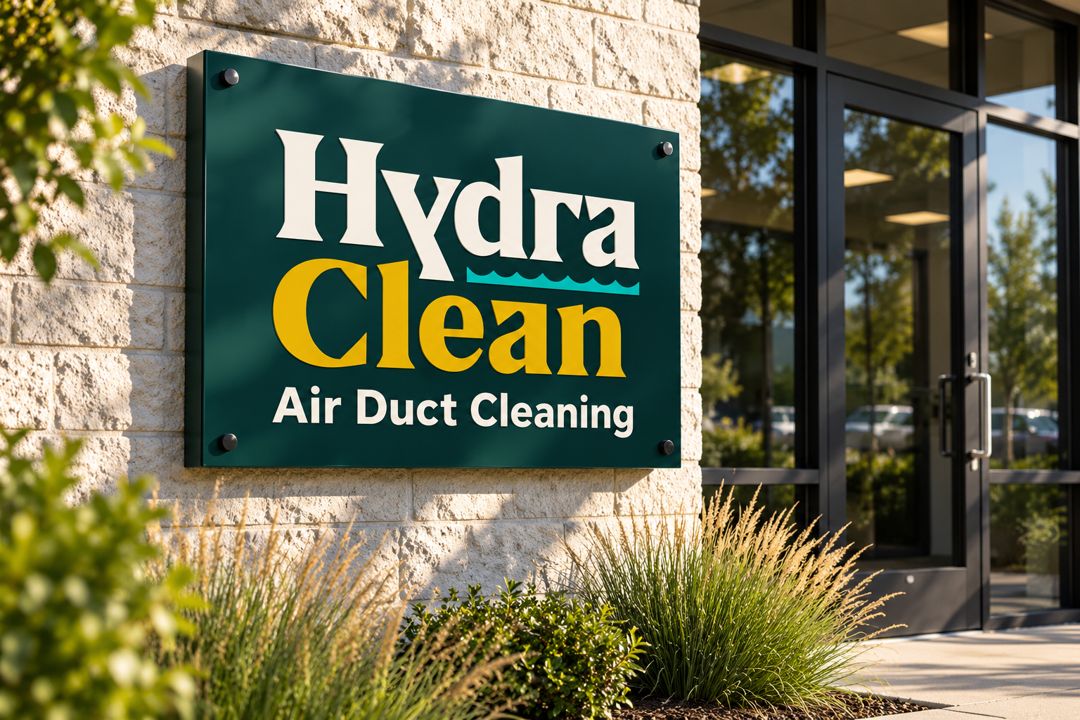 AI-generated brand concept for Hydra Clean: shop sign architecture.