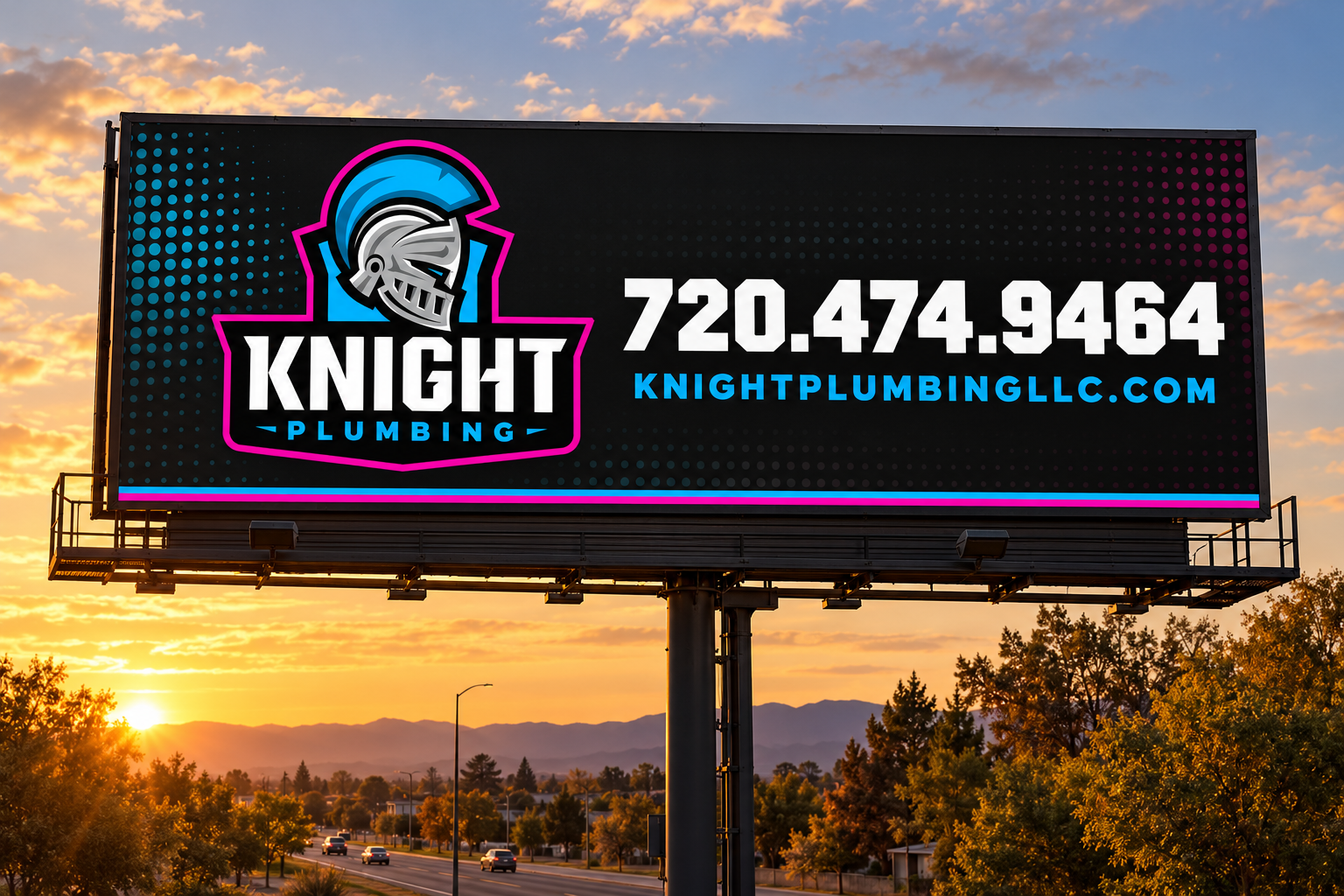 AI-generated brand concept for Knight Plumbing: billboard.