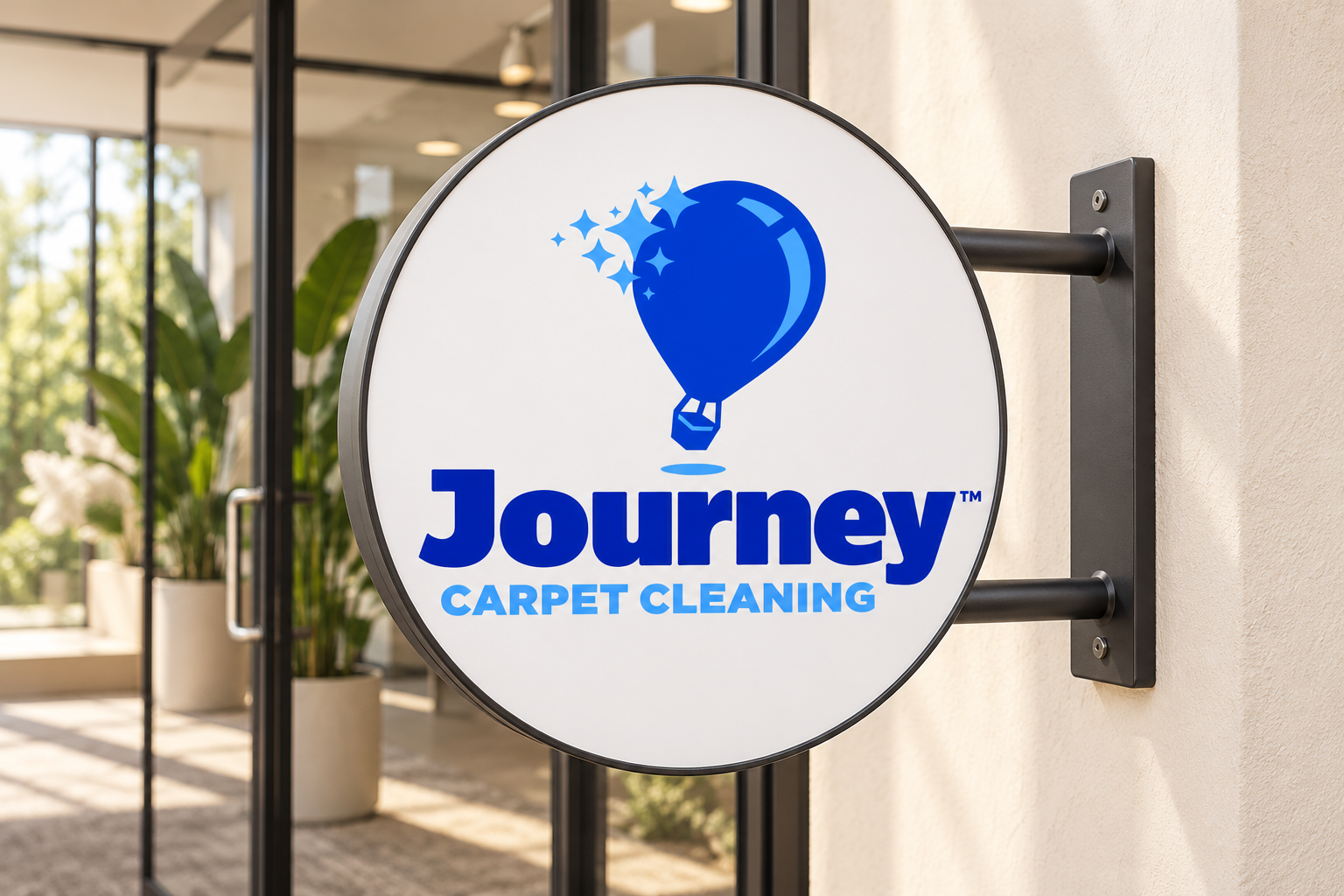 AI-generated brand concept for Journey Carpet Cleaning: office blade sign.