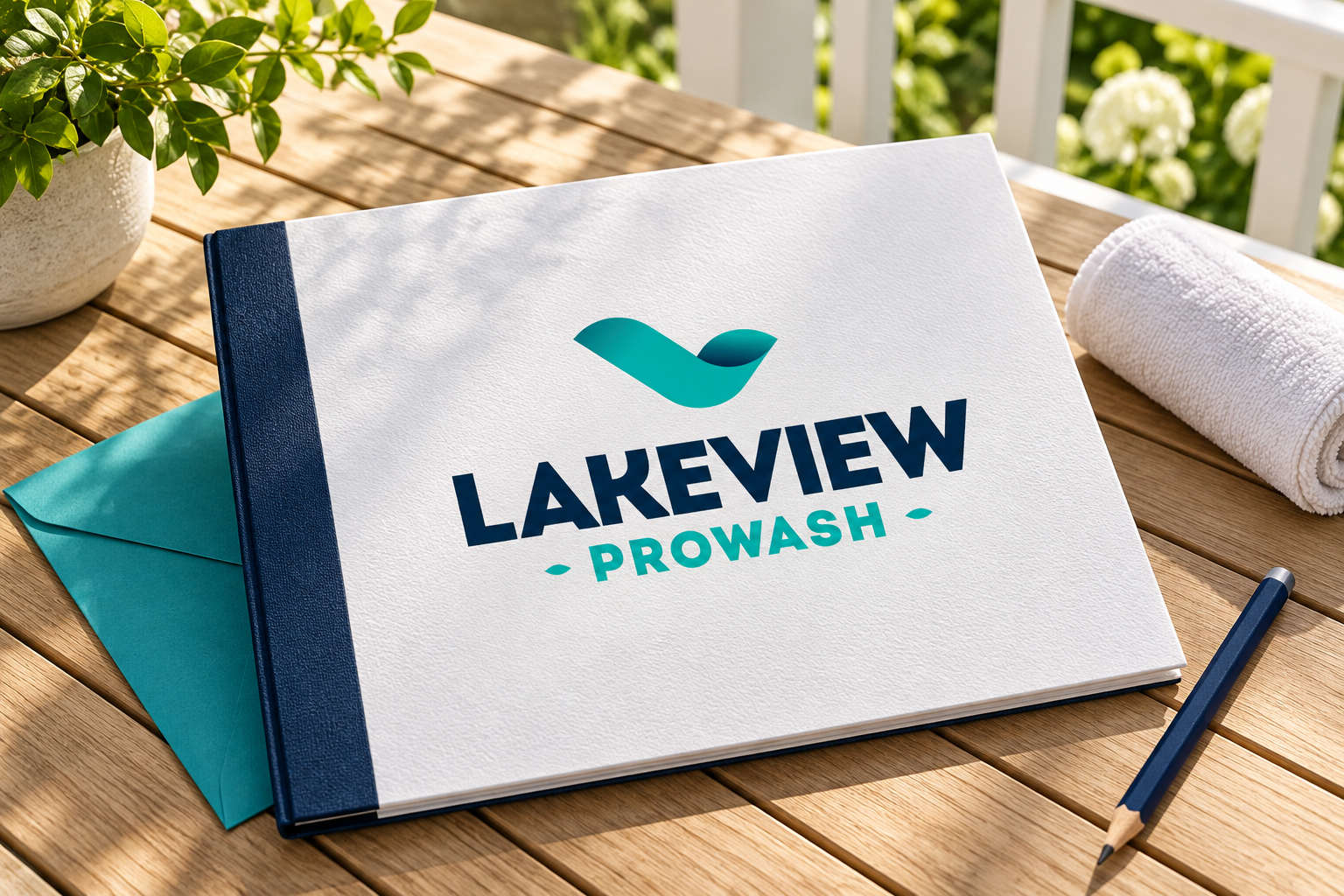AI-generated brand concept for Lakeview ProWash: homeowner care folio.