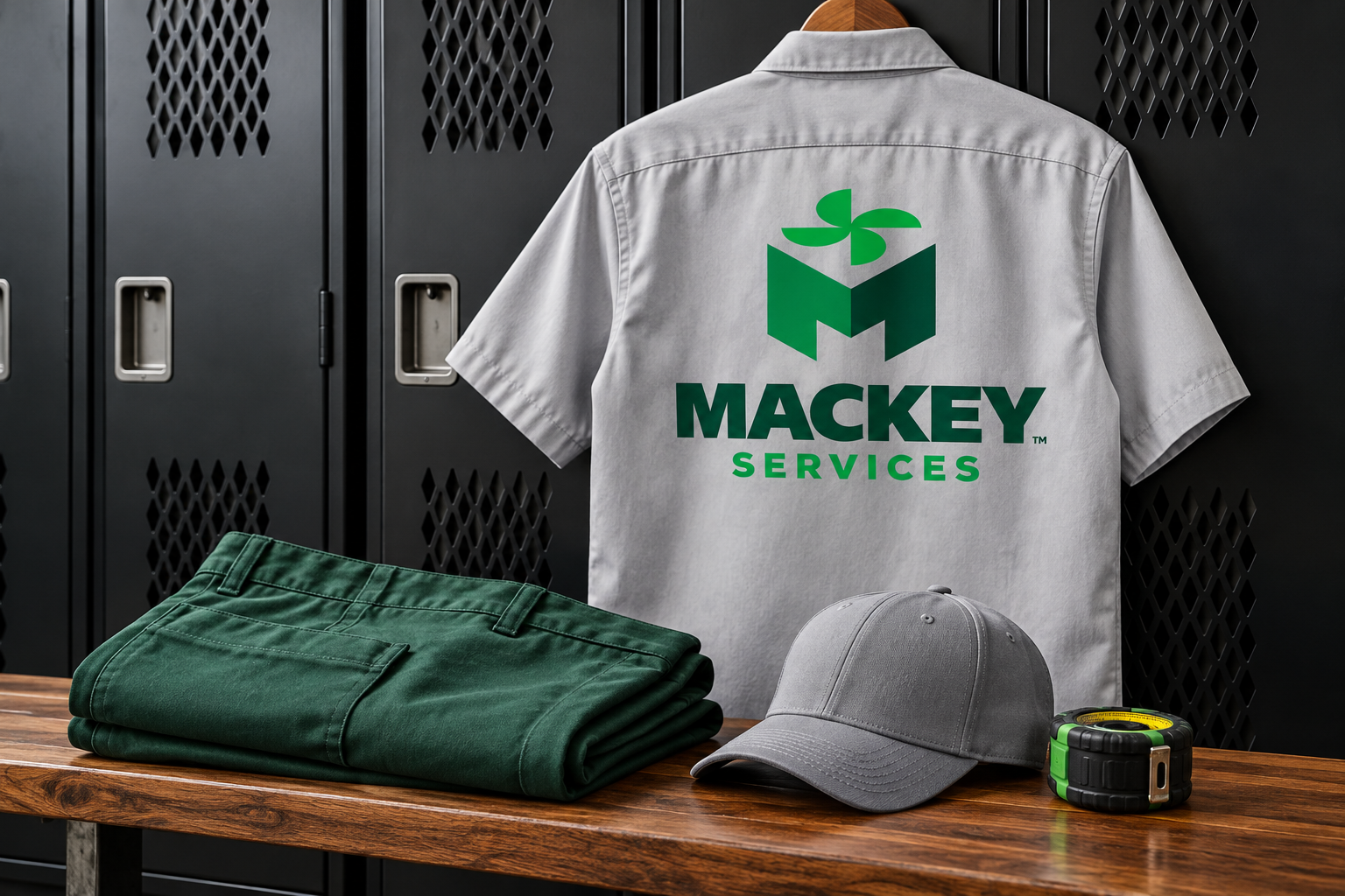 AI-generated brand concept for Mackey Services: service workwear.