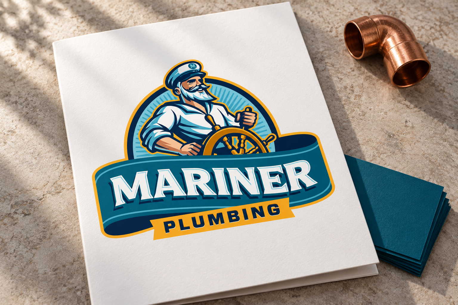 AI-generated brand concept for Mariner Plumbing: stationery.