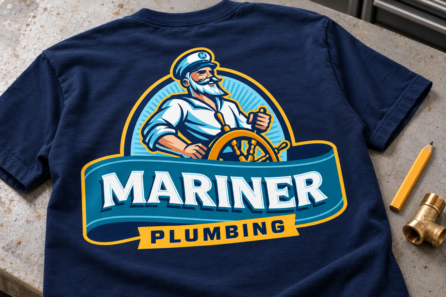 AI-generated brand concept for Mariner Plumbing: workwear.