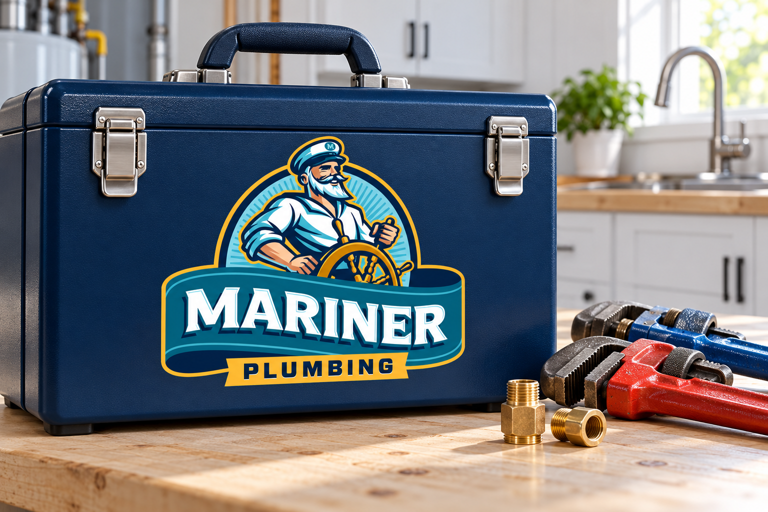 AI-generated brand concept for Mariner Plumbing: equipment case.