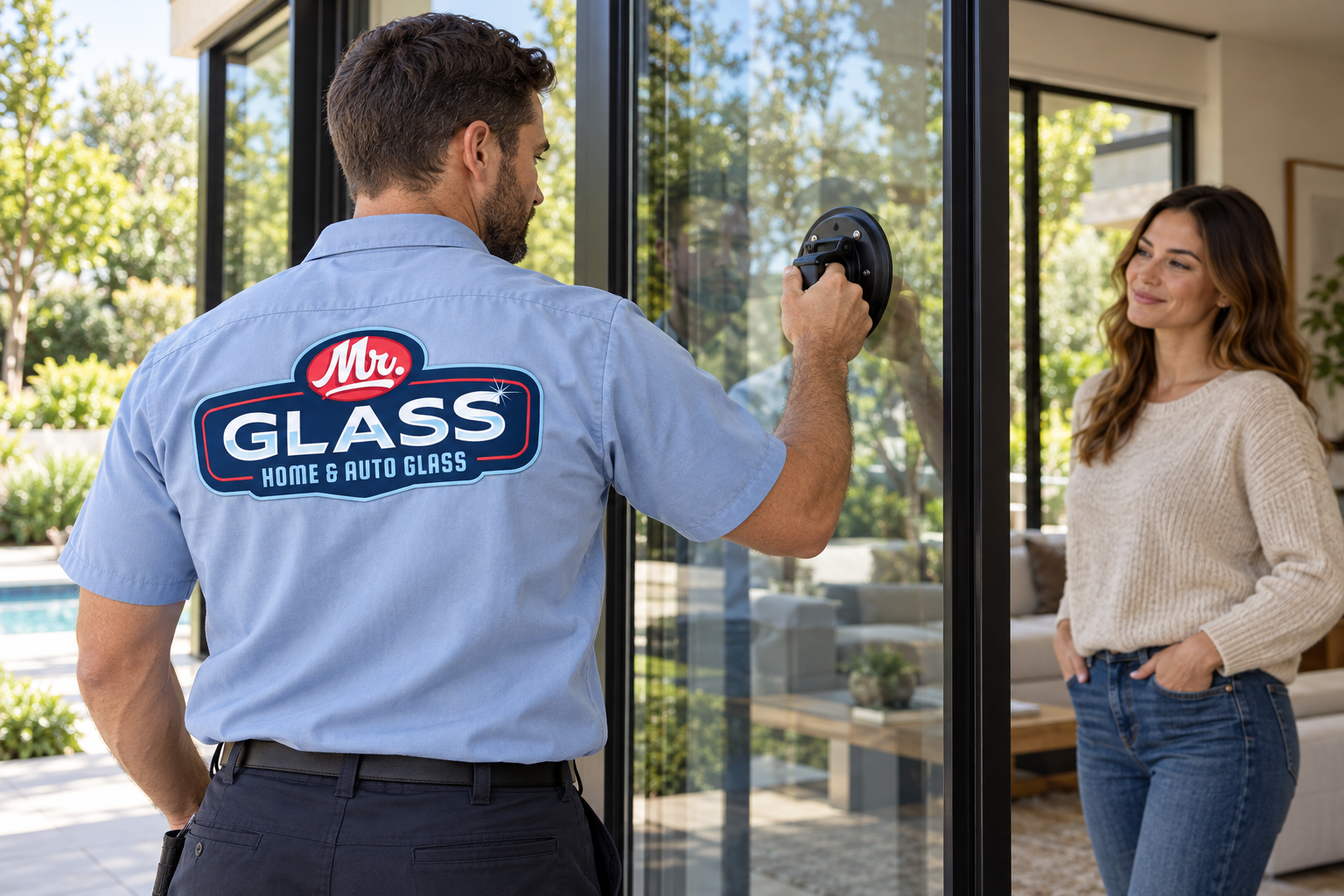 AI-generated brand concept for Mister Glass: residential glass service.
