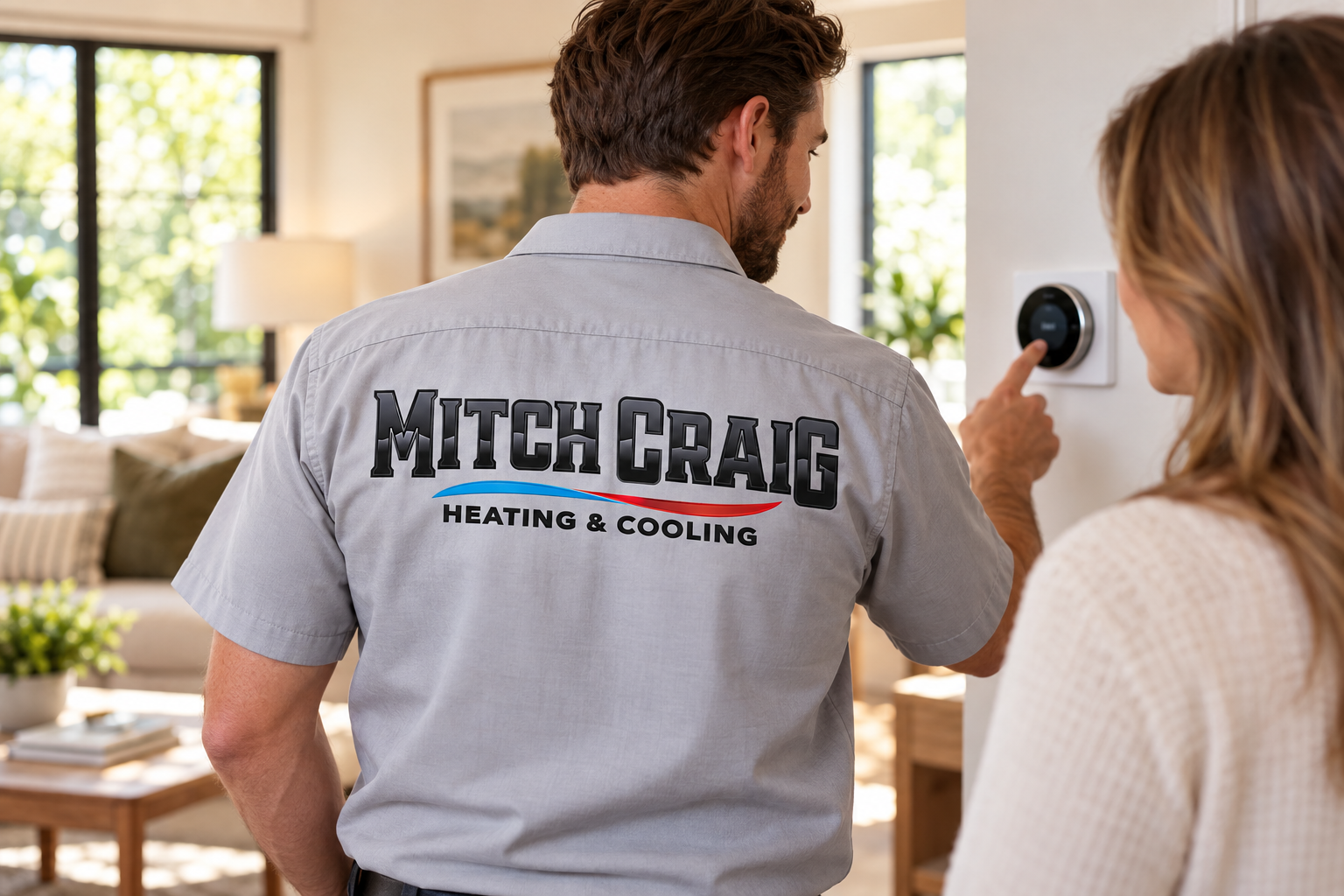 AI-generated brand concept for Mitch Craig Heating & Cooling: home comfort consultation.