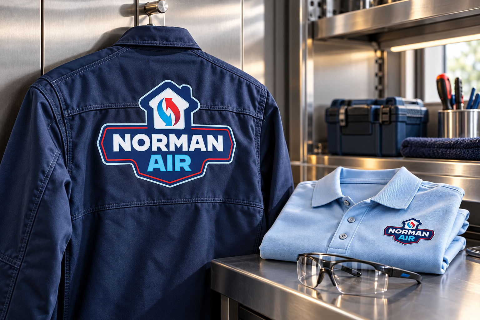 AI-generated brand concept for Norman Air: technical workwear.