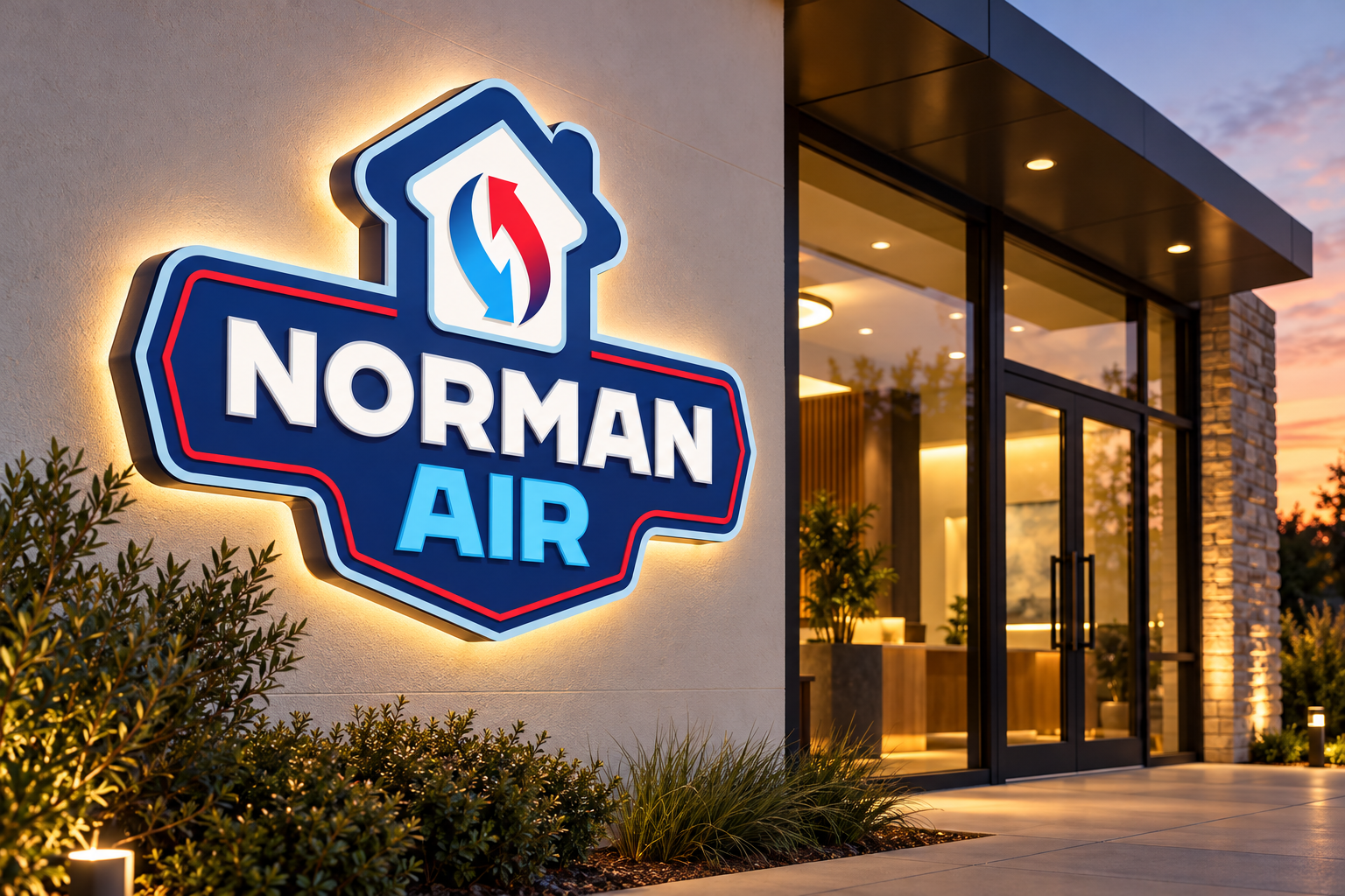 AI-generated brand concept for Norman Air: headquarters signage.