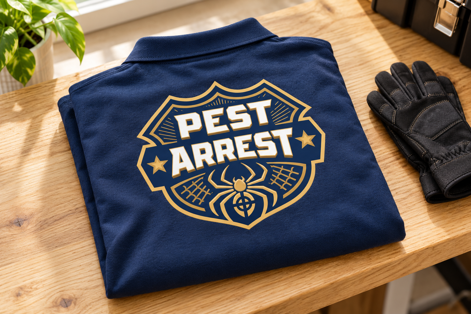 AI-generated brand concept for Pest Arrest: workwear.