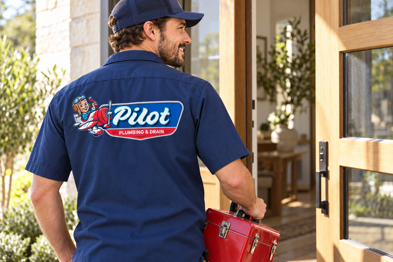 AI-generated brand concept for Pilot Plumbing & Drain: plumber lifestyle.