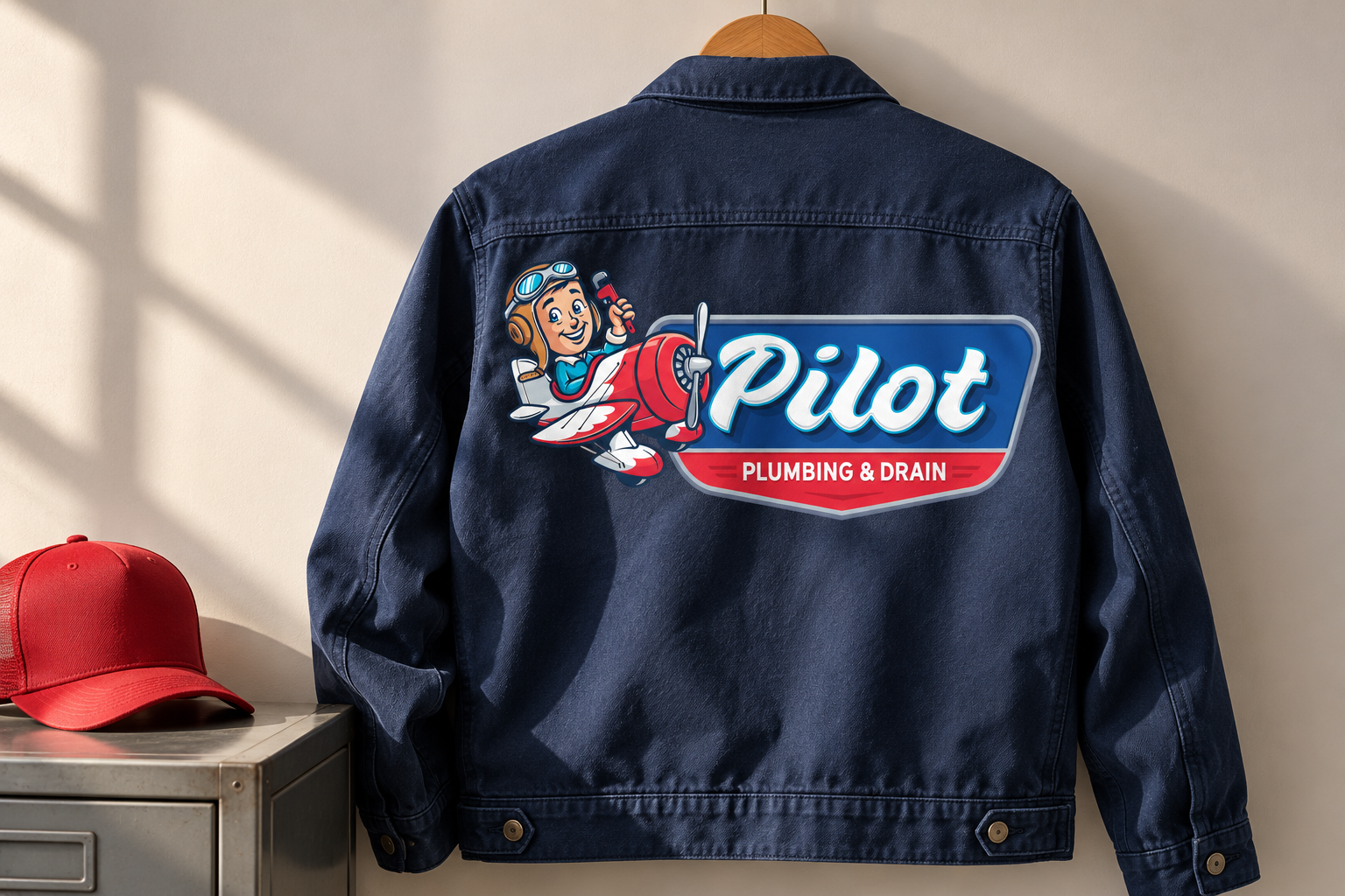 AI-generated brand concept for Pilot Plumbing & Drain: workwear studio.
