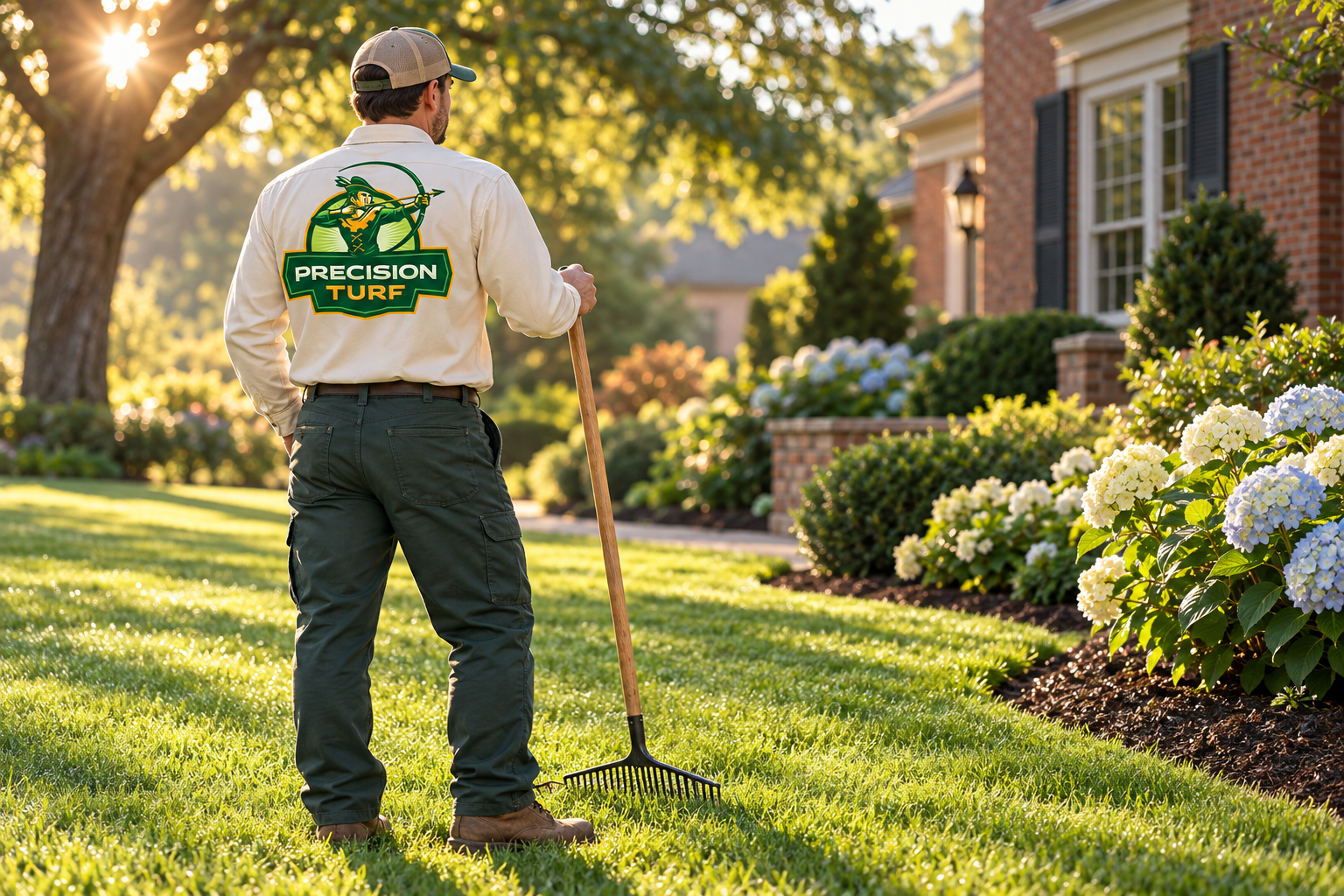 AI-generated brand concept for Precision Turf: lawn care lifestyle.