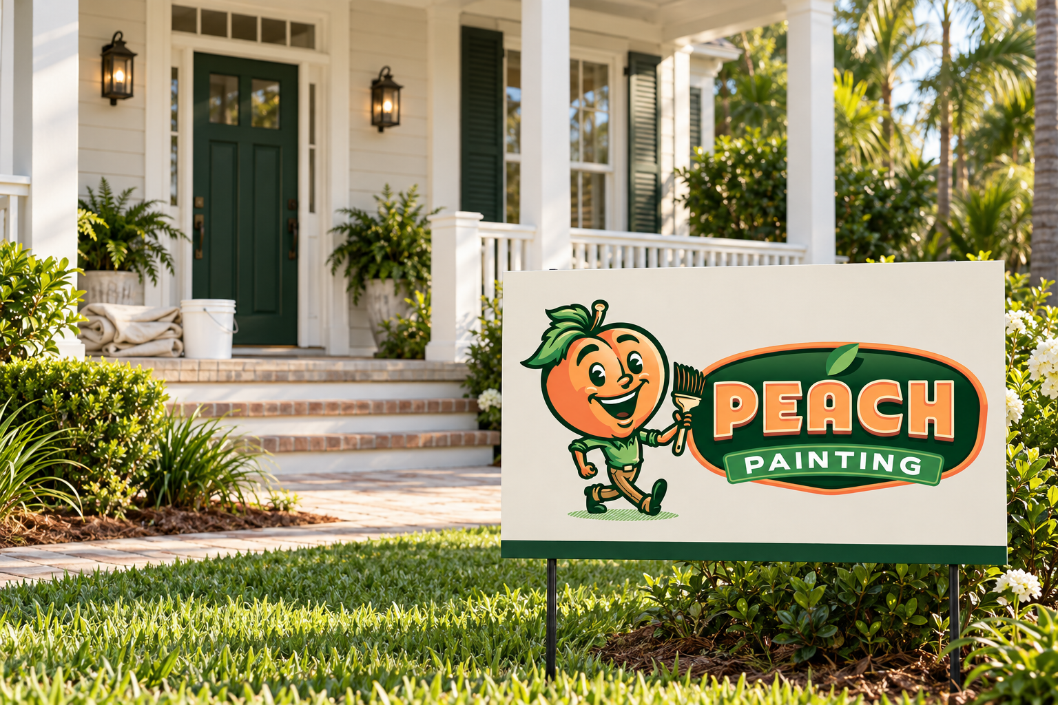 AI-generated brand concept for Peach Painting: residential yard sign.