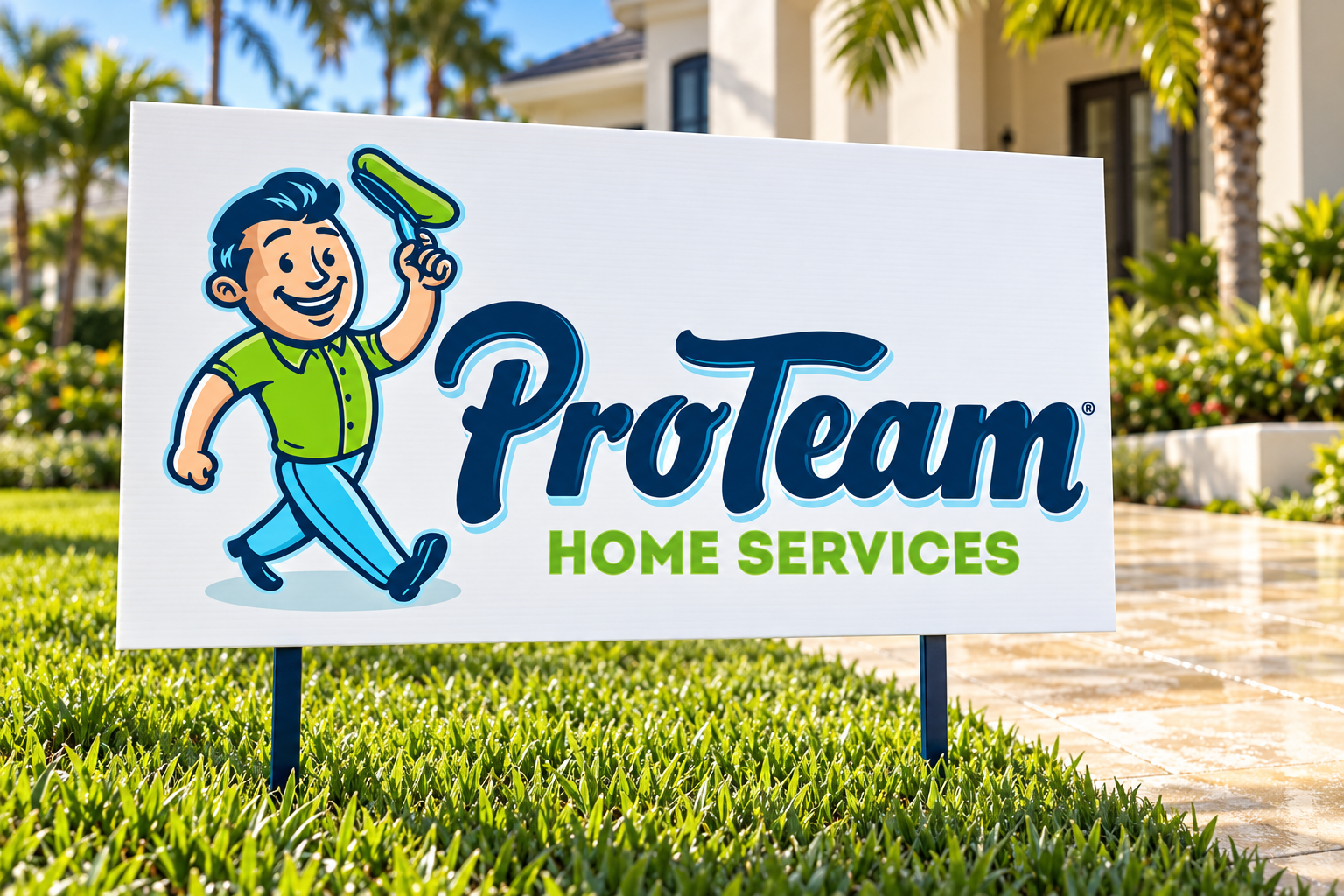AI-generated brand concept for ProTeam Home Services: lawn sign.