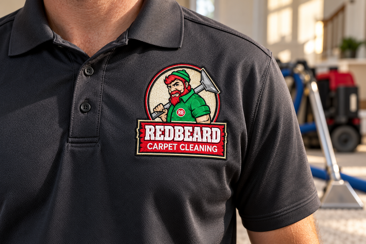 AI-generated brand concept for Redbeard Carpet Cleaning: uniform detail.