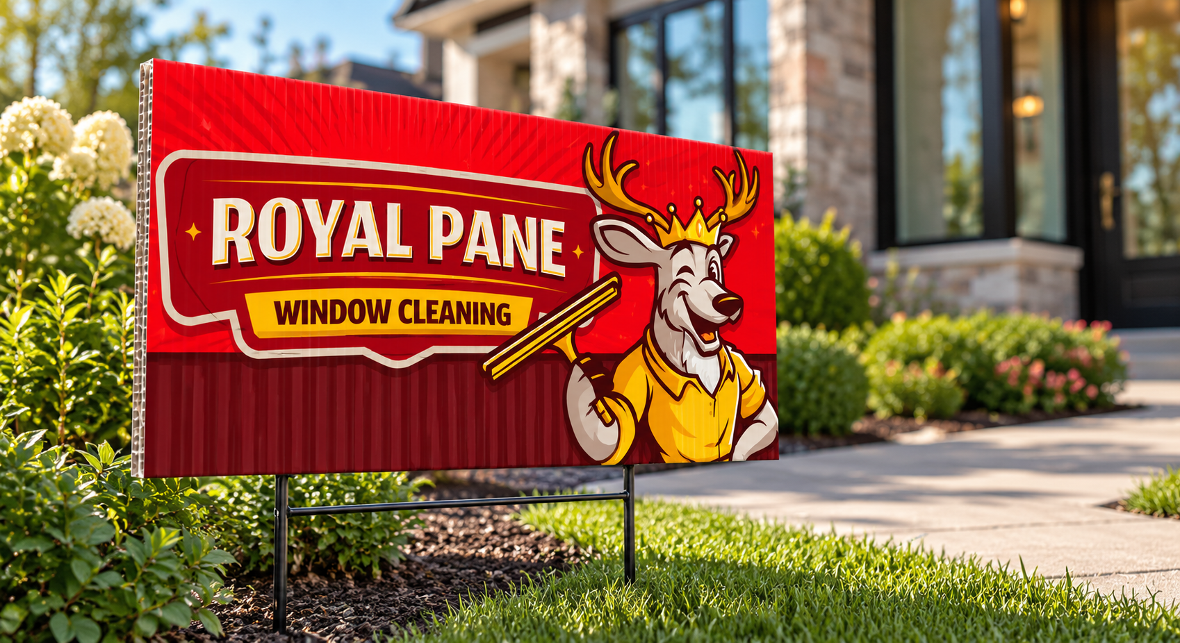 AI-generated brand concept for Royal Pane Window Cleaning: yard sign.