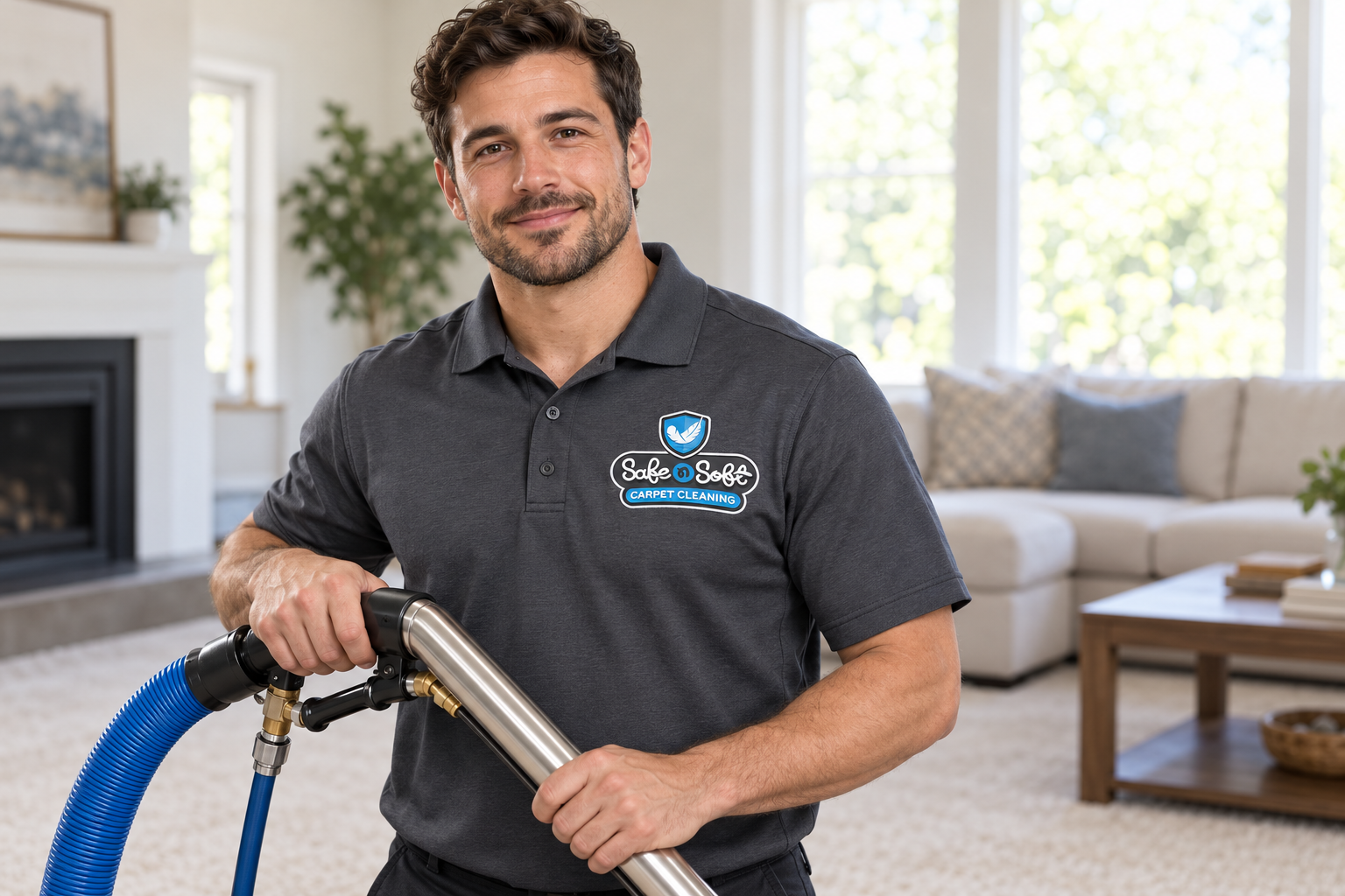AI-generated brand concept for Safe N Soft Carpet Cleaning: technician.