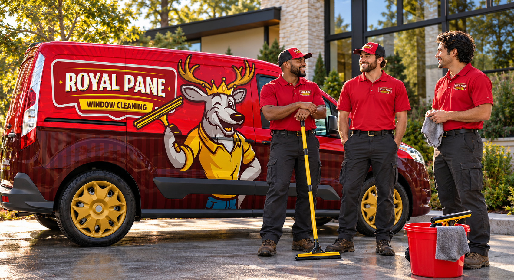 AI-generated brand concept for Royal Pane Window Cleaning: team lifestyle.