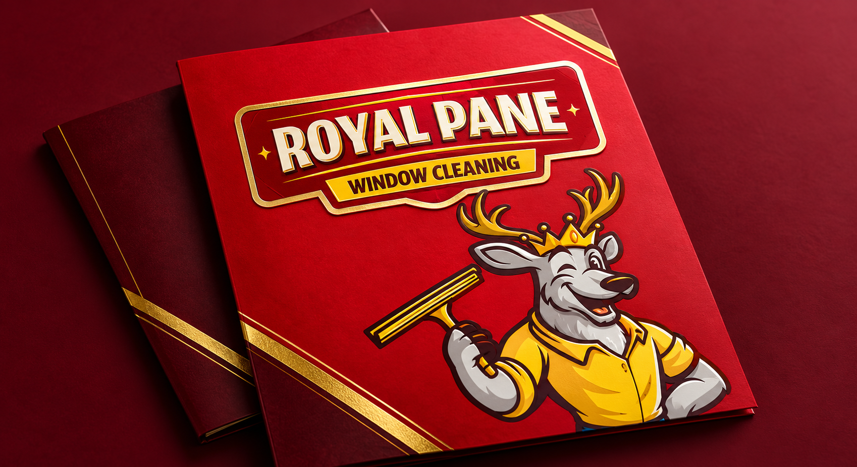 AI-generated brand concept for Royal Pane Window Cleaning: presentation folder.