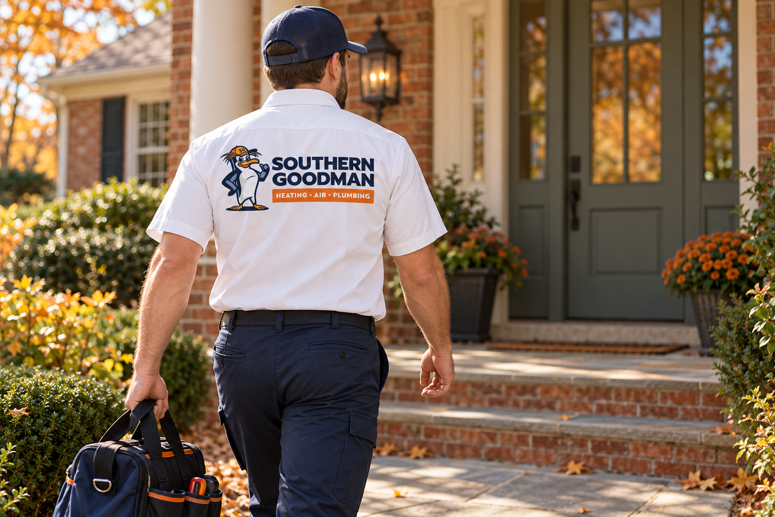 AI-generated brand concept for Southern Goodman: technician arrival.