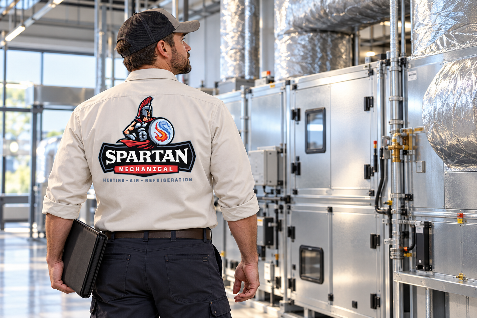 AI-generated brand concept for Spartan Mechanical: equipment room lifestyle.
