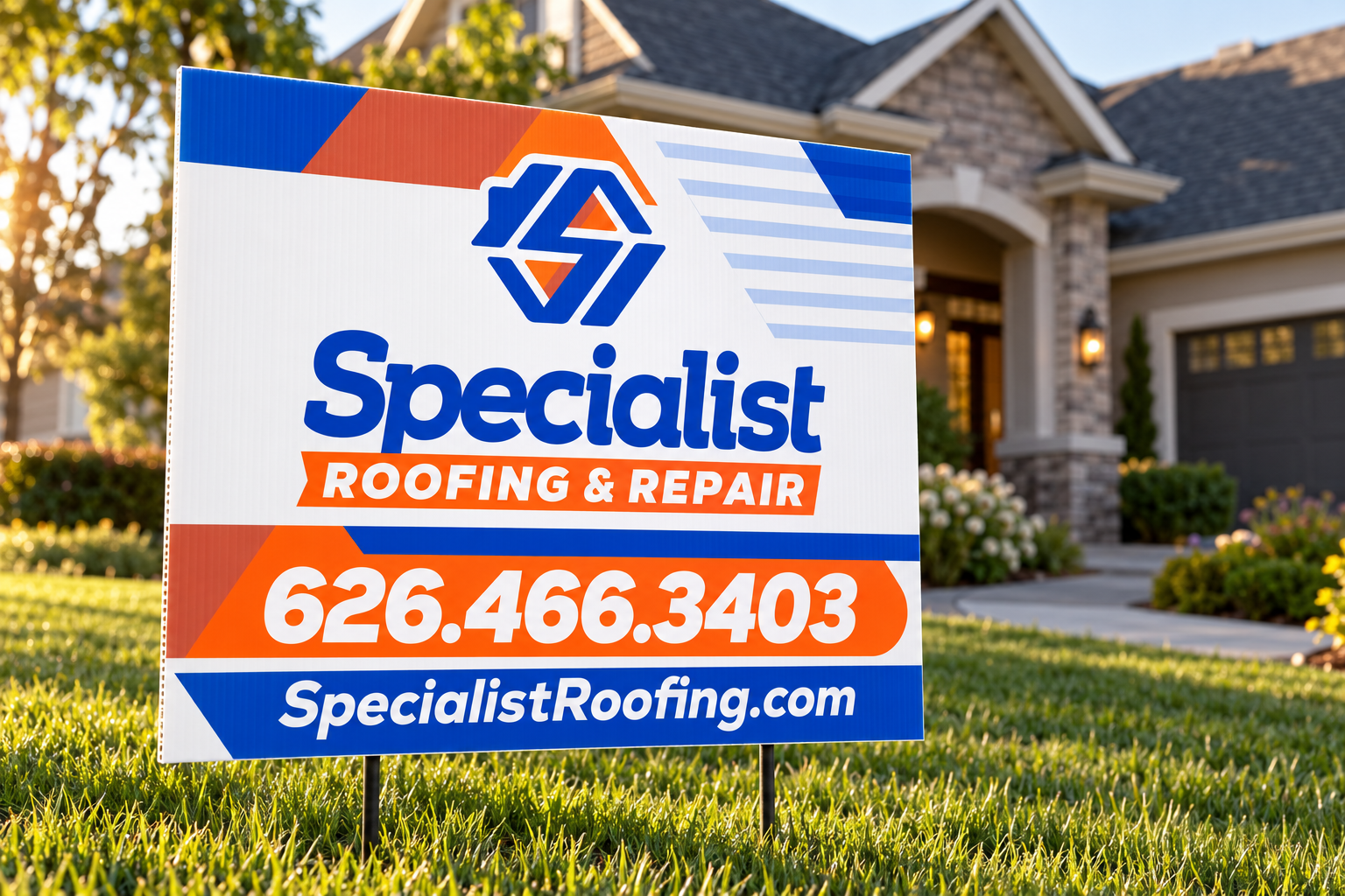 AI-generated brand concept for Specialist Roofing and Repair: yard sign installation.