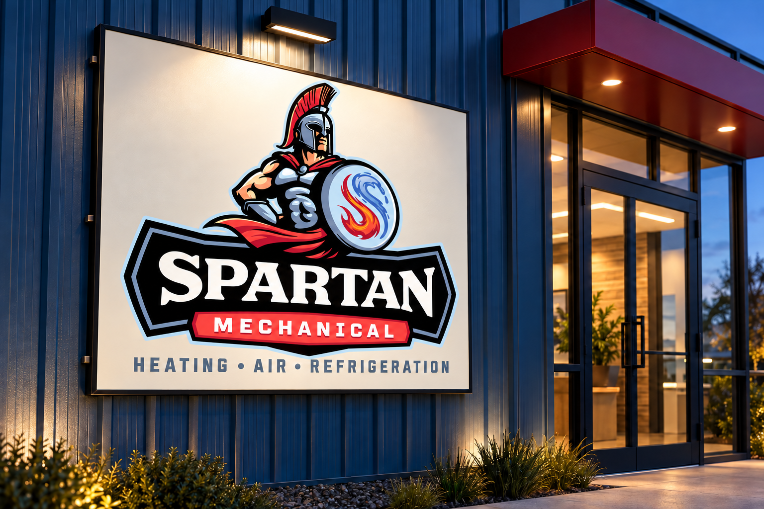 AI-generated brand concept for Spartan Mechanical: service center sign.