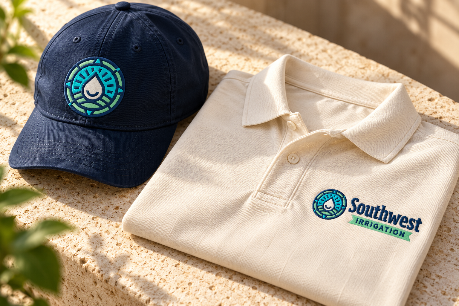 AI-generated brand concept for Southwest Irrigation: uniform studio.