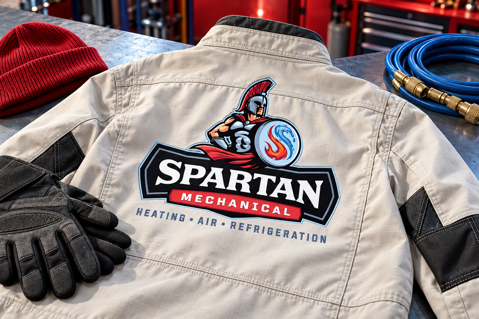 AI-generated brand concept for Spartan Mechanical: technical workwear.