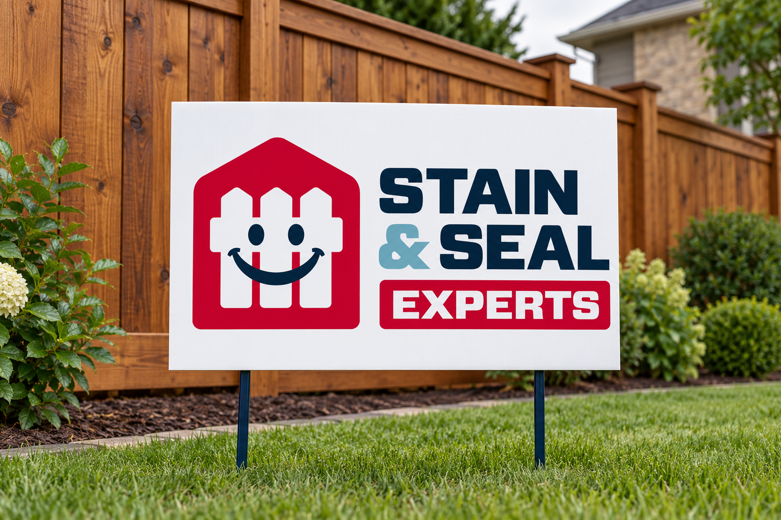 AI-generated brand concept for Stain and Seal Experts: fence yard sign.