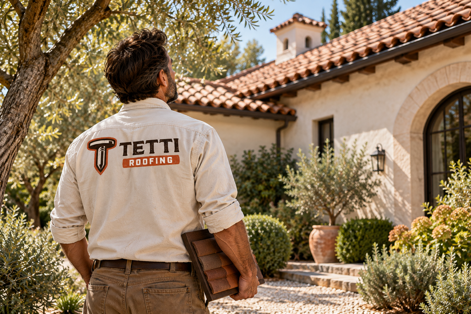AI-generated brand concept for Tetti Roofing: home inspection lifestyle.