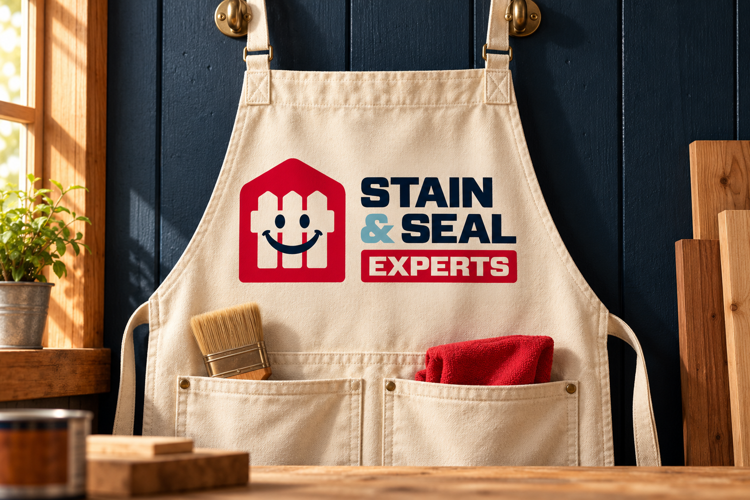 AI-generated brand concept for Stain and Seal Experts: craft apron.