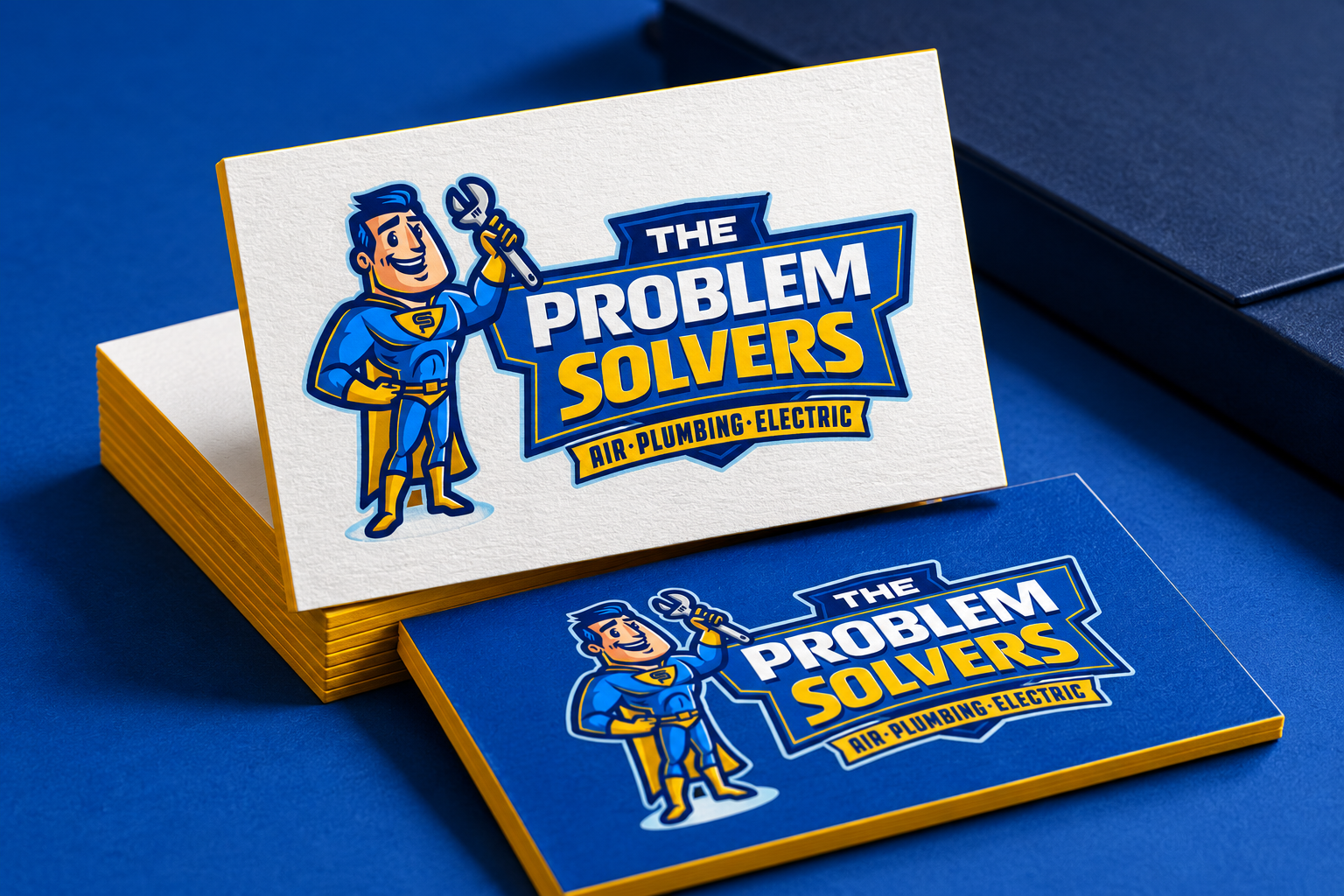 AI-generated brand concept for The Problem Solvers: premium brand cards.