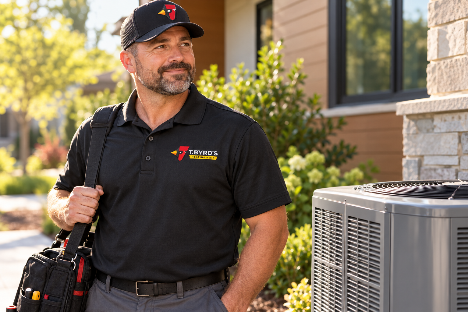 AI-generated brand concept for T. Byrd’s Heating & Air: technician lifestyle.