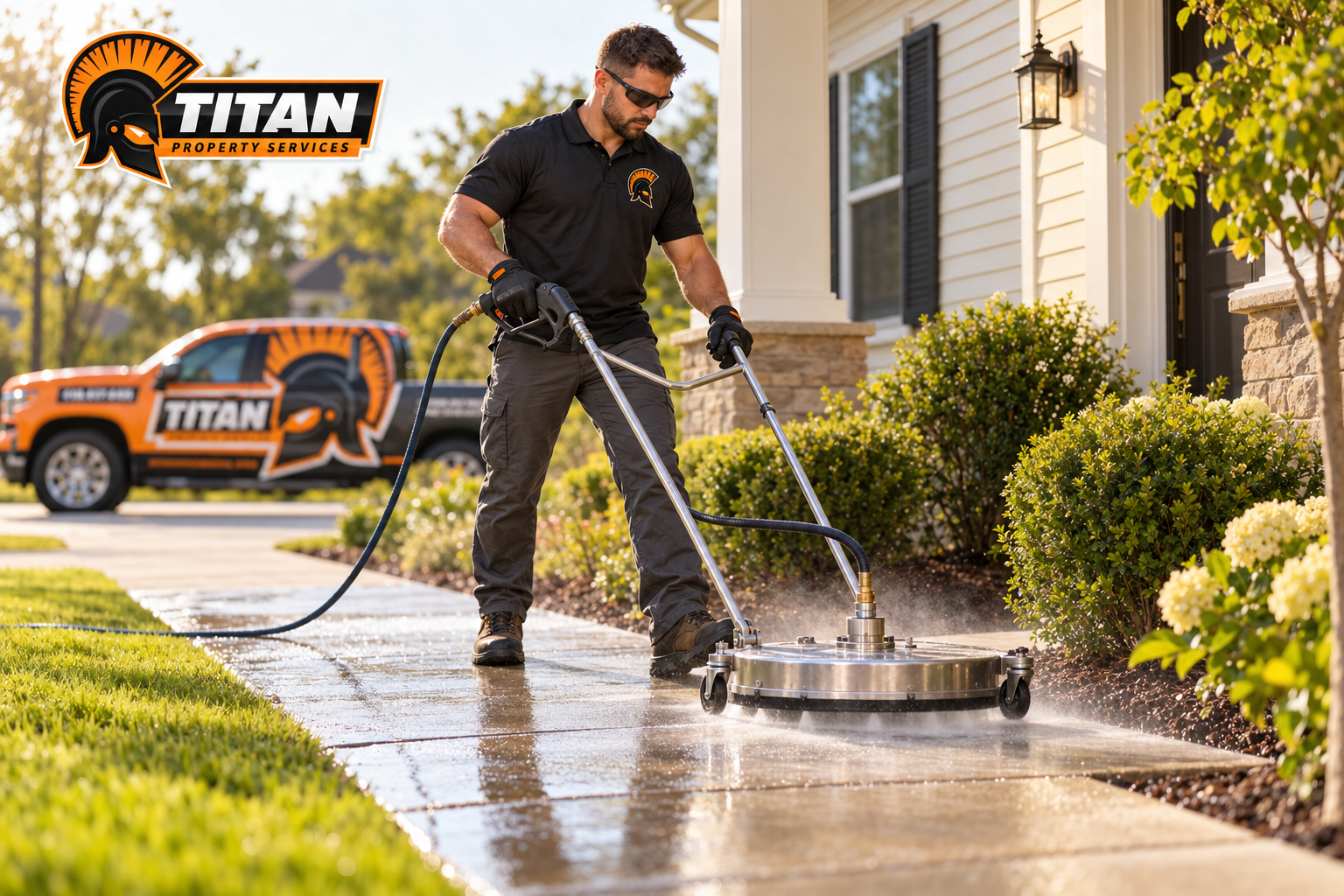AI-generated brand concept for Titan Property Services: technician working.