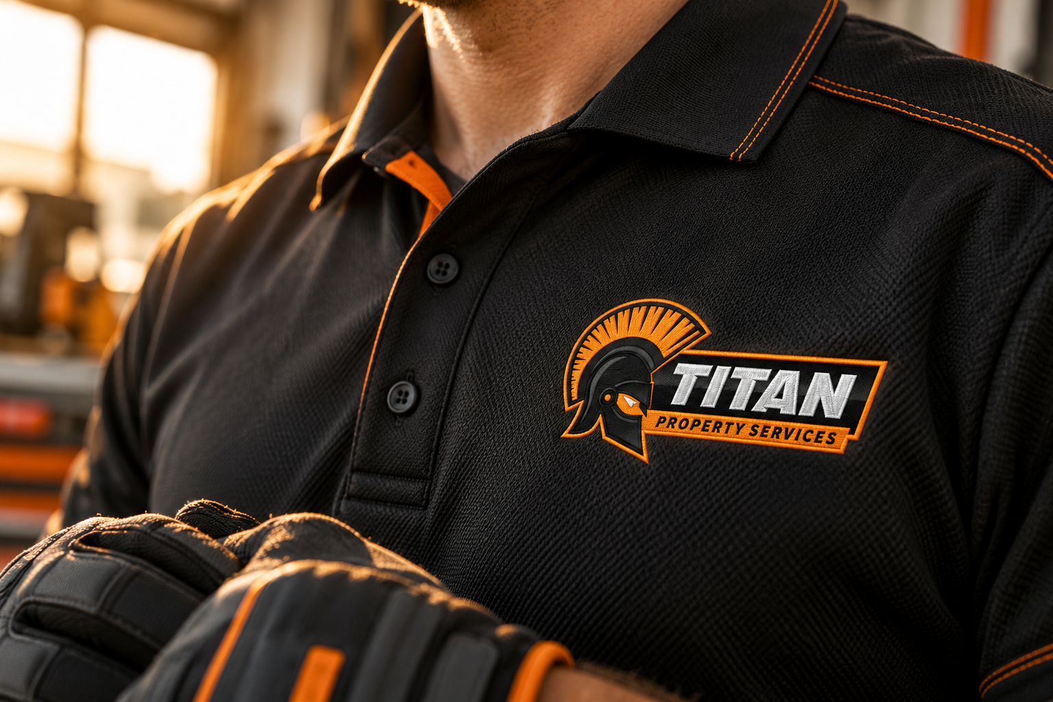 AI-generated brand concept for Titan Property Services: uniform closeup.