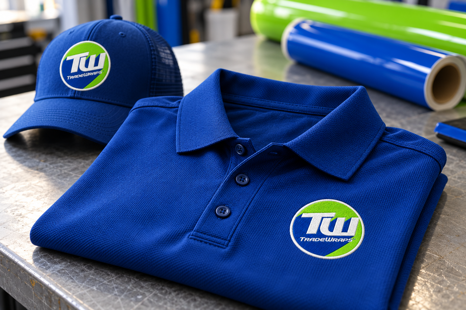 AI-generated brand concept for Trade Wraps: uniform closeup.