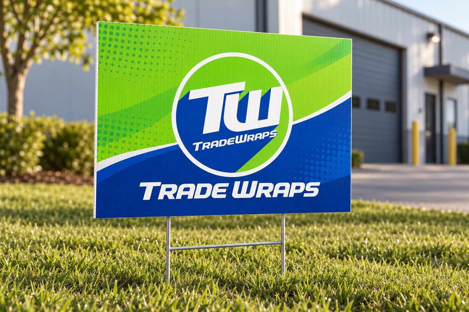 AI-generated brand concept for Trade Wraps: yard sign.