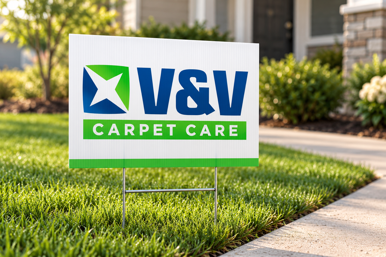 AI-generated brand concept for VandV Carpetcare: yard sign.