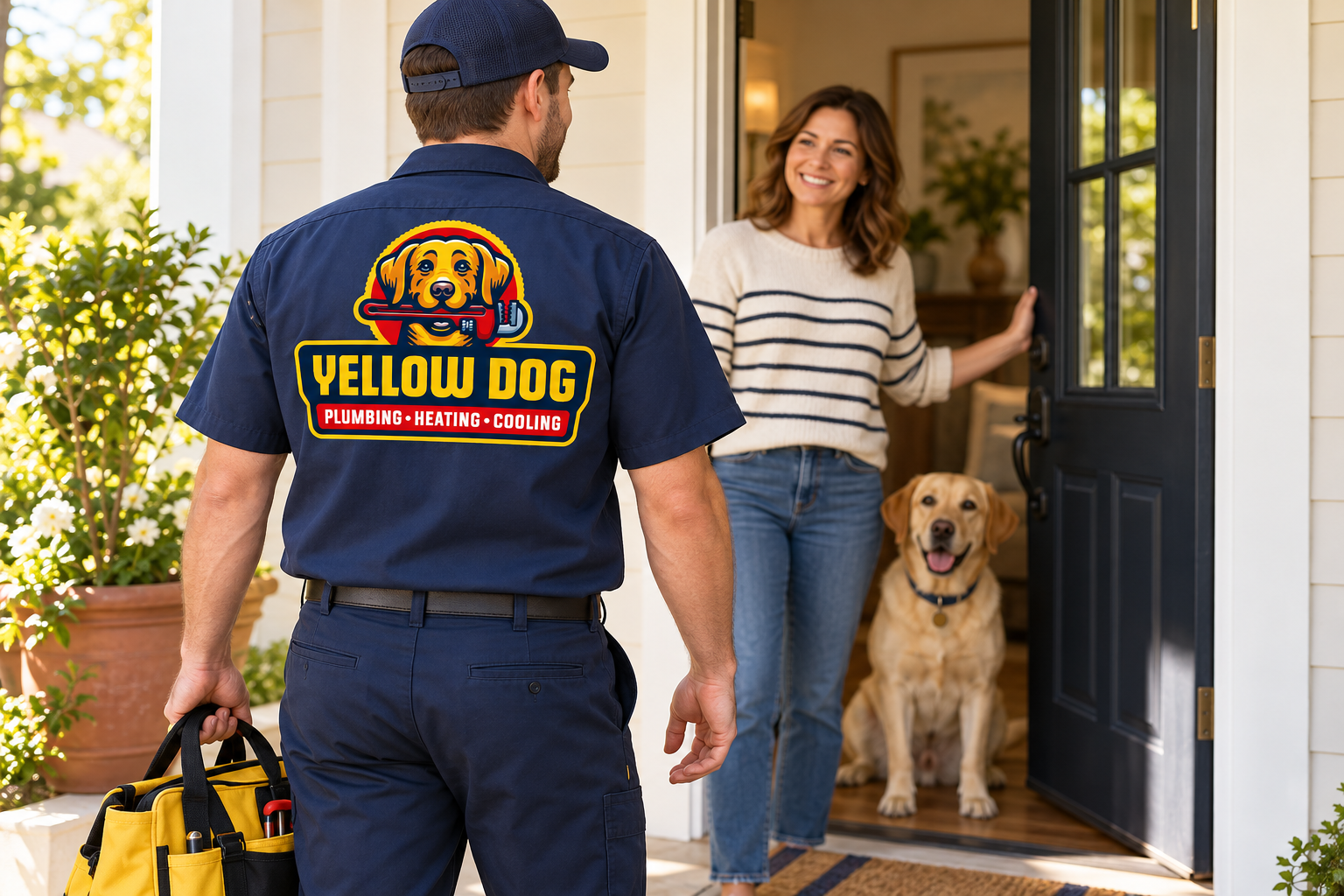 AI-generated brand concept for Yellow Dog: neighborhood service visit.