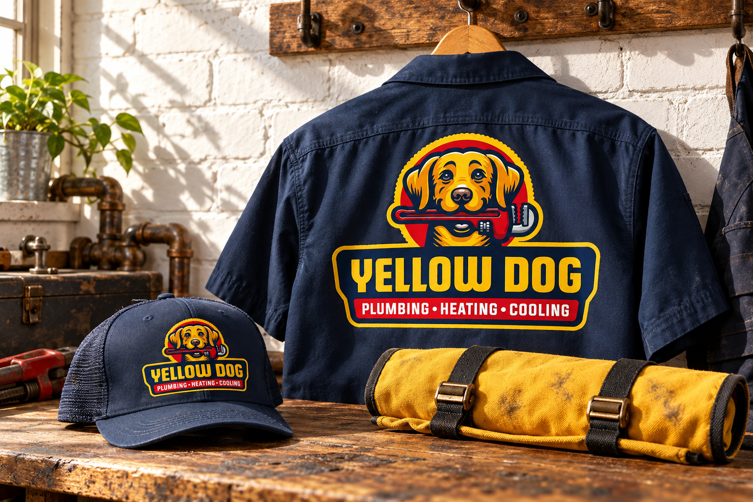 AI-generated brand concept for Yellow Dog: field workwear.
