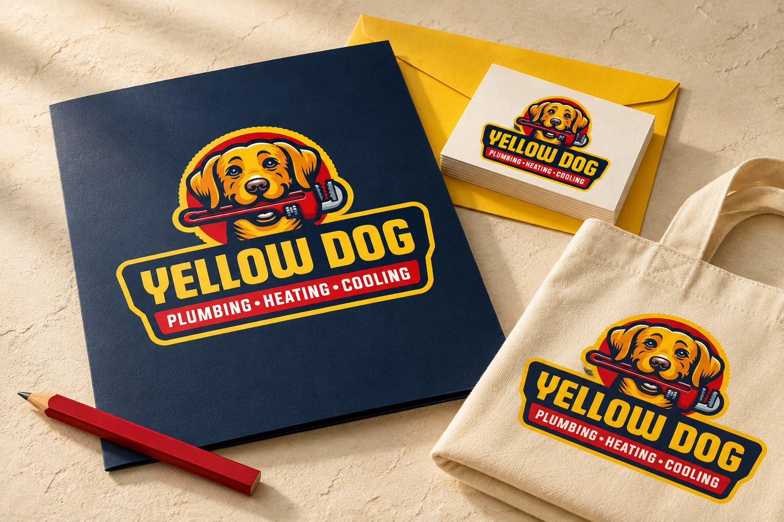 AI-generated brand concept for Yellow Dog: premium customer kit.