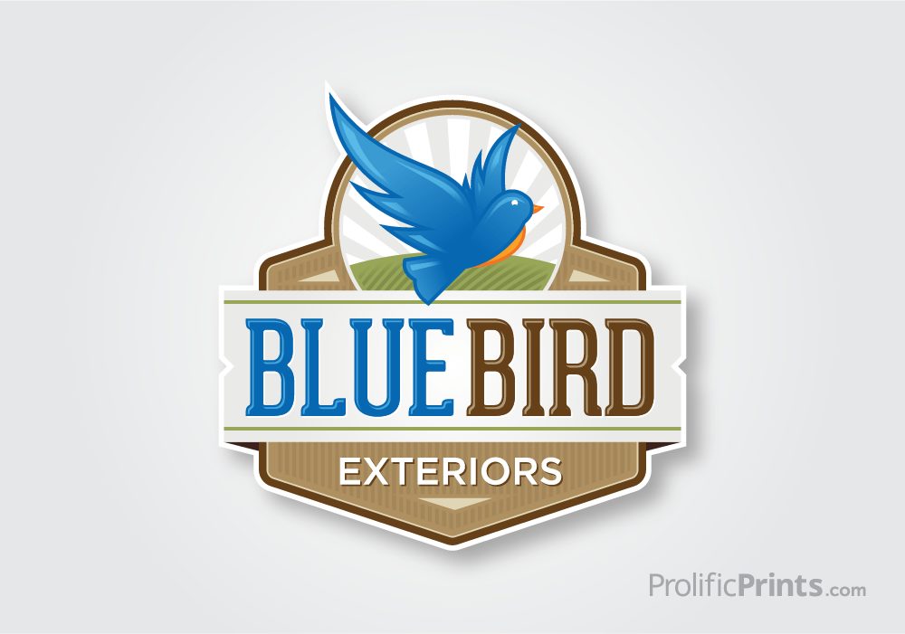 Bluebird Exteriors badge logo with a bluebird