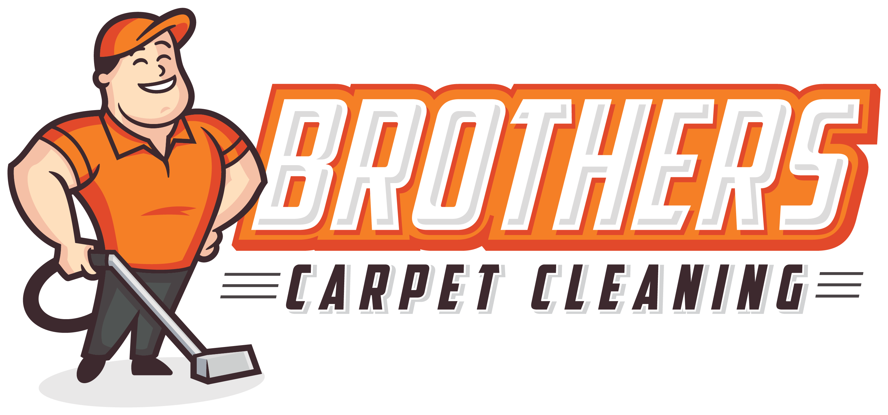 Brothers Carpet Cleaning mascot logo with a technician holding a carpet-cleaning wand