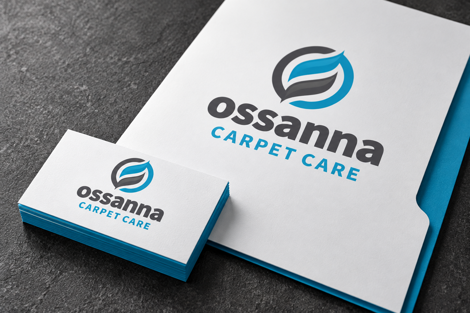 Illustrative brand application concept for Ossanna Carpet Care: business cards.