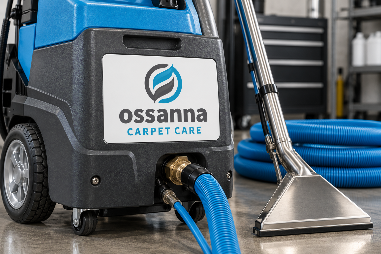 Illustrative brand application concept for Ossanna Carpet Care: equipment detail.