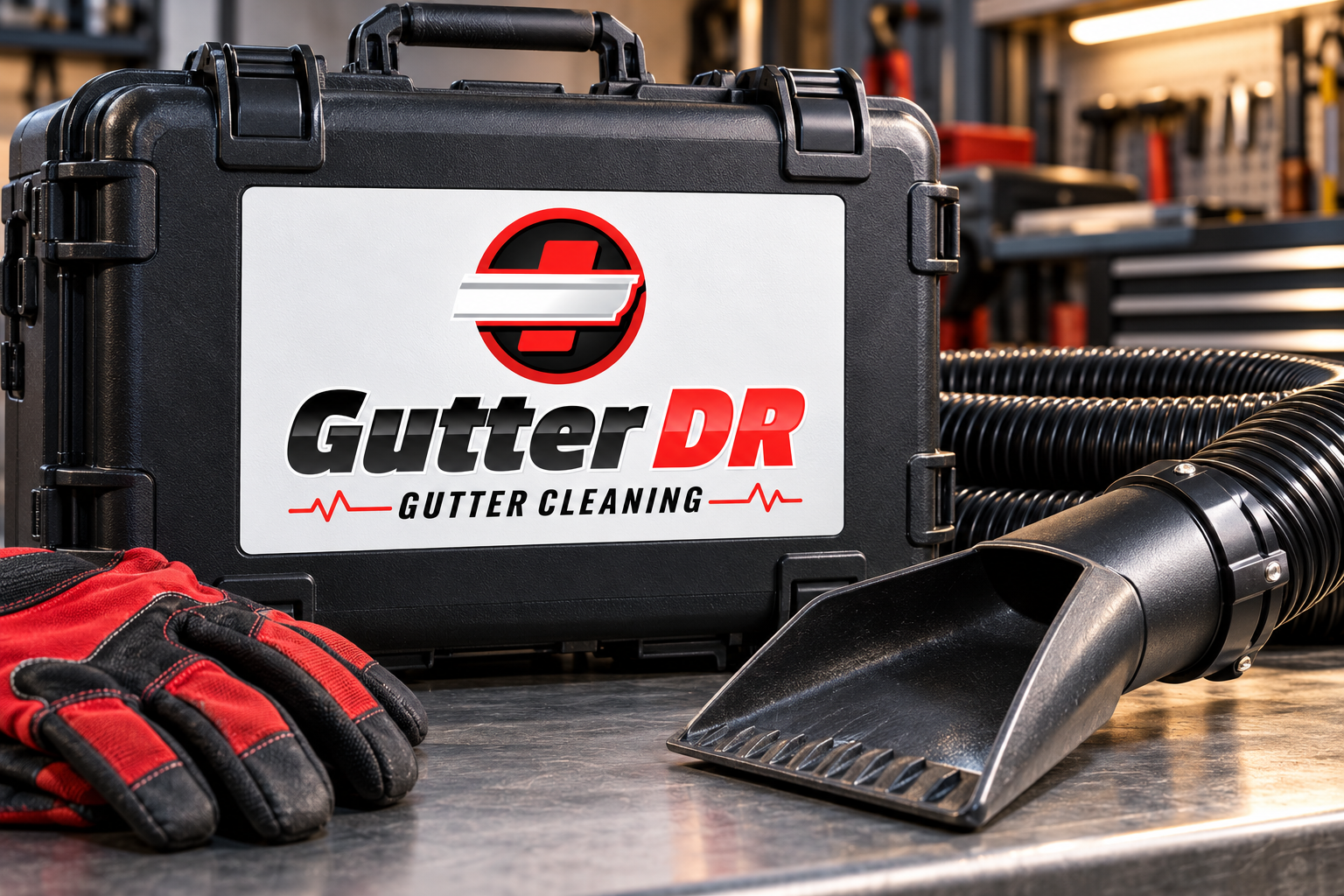 Illustrative brand application concept for Gutter DR: equipment detail.