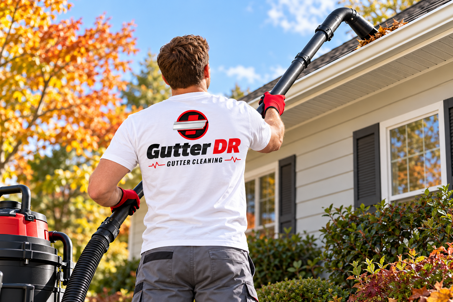 Illustrative brand application concept for Gutter DR: service lifestyle.